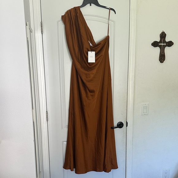 NWT FAME AND PARTNERS Antonia One Shoulder Rust Dress US 22 AU 26 EU 54 - Picture 5 of 10